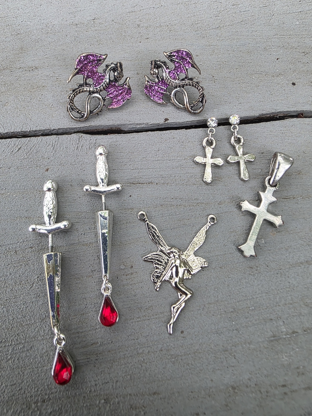 Lot Of Silver-toned Fantasy / Gothic Themed Jewelry